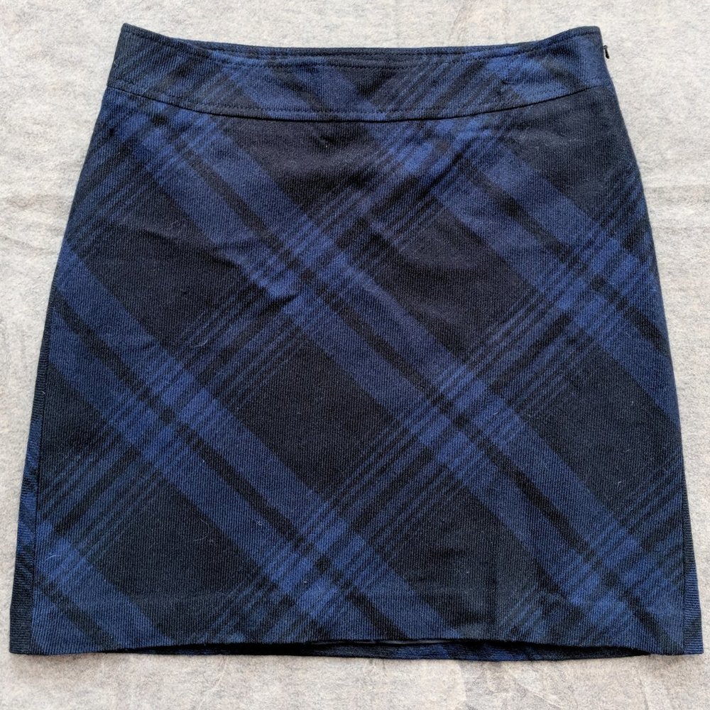 LOFT Navy Blue Plaid Mini Pencil Skirt NWOT